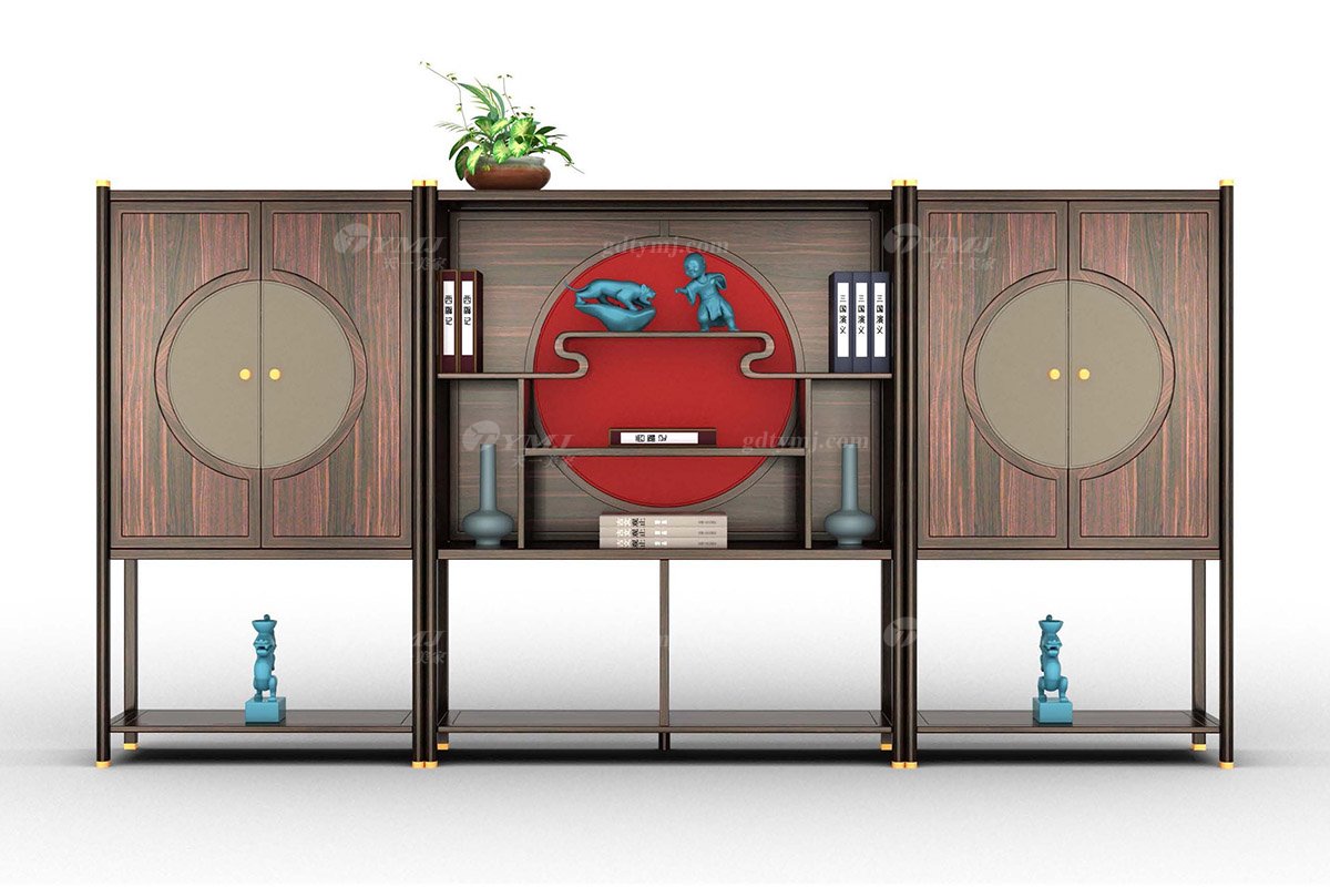 新中式會所別墅家用家具時尚輕奢進(jìn)口烏金木實(shí)木文件柜H-GAWJ01文件柜三柜